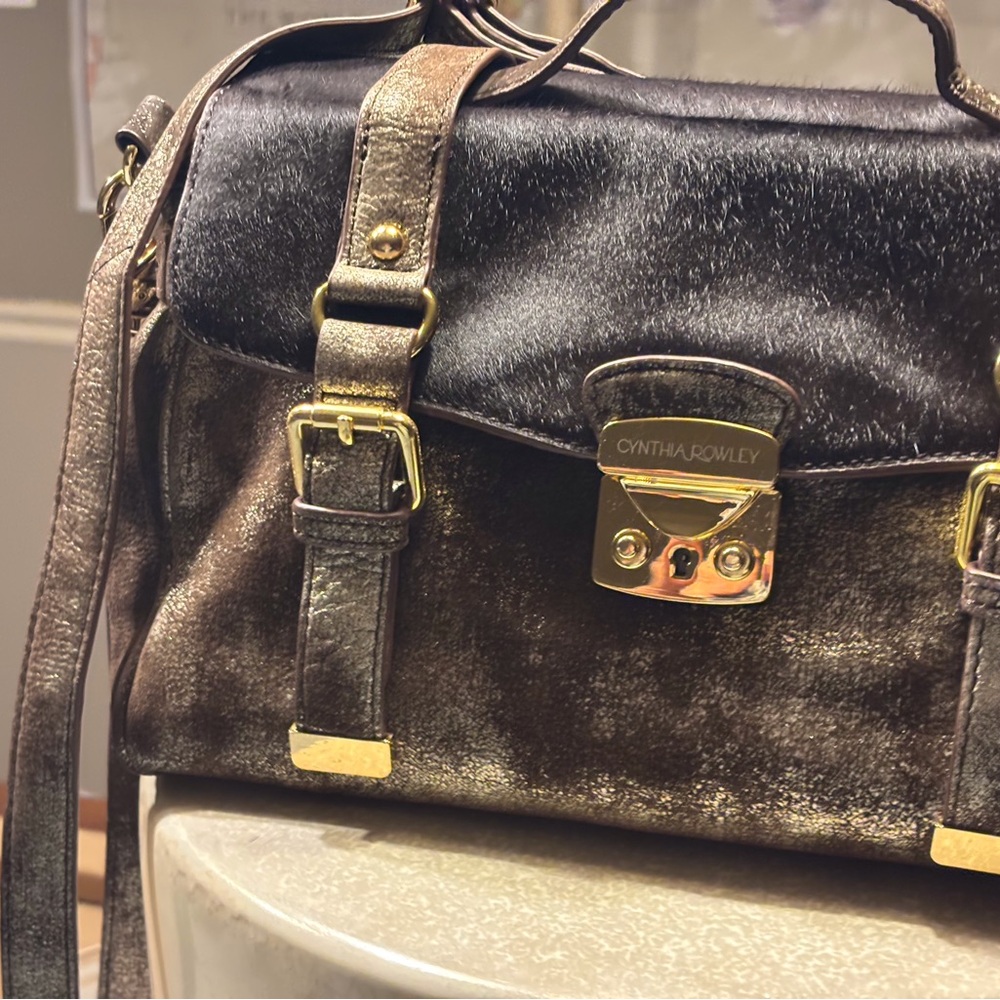 Cynthia Rowley Metallic Brown and Black Satchel with Gold Hardware